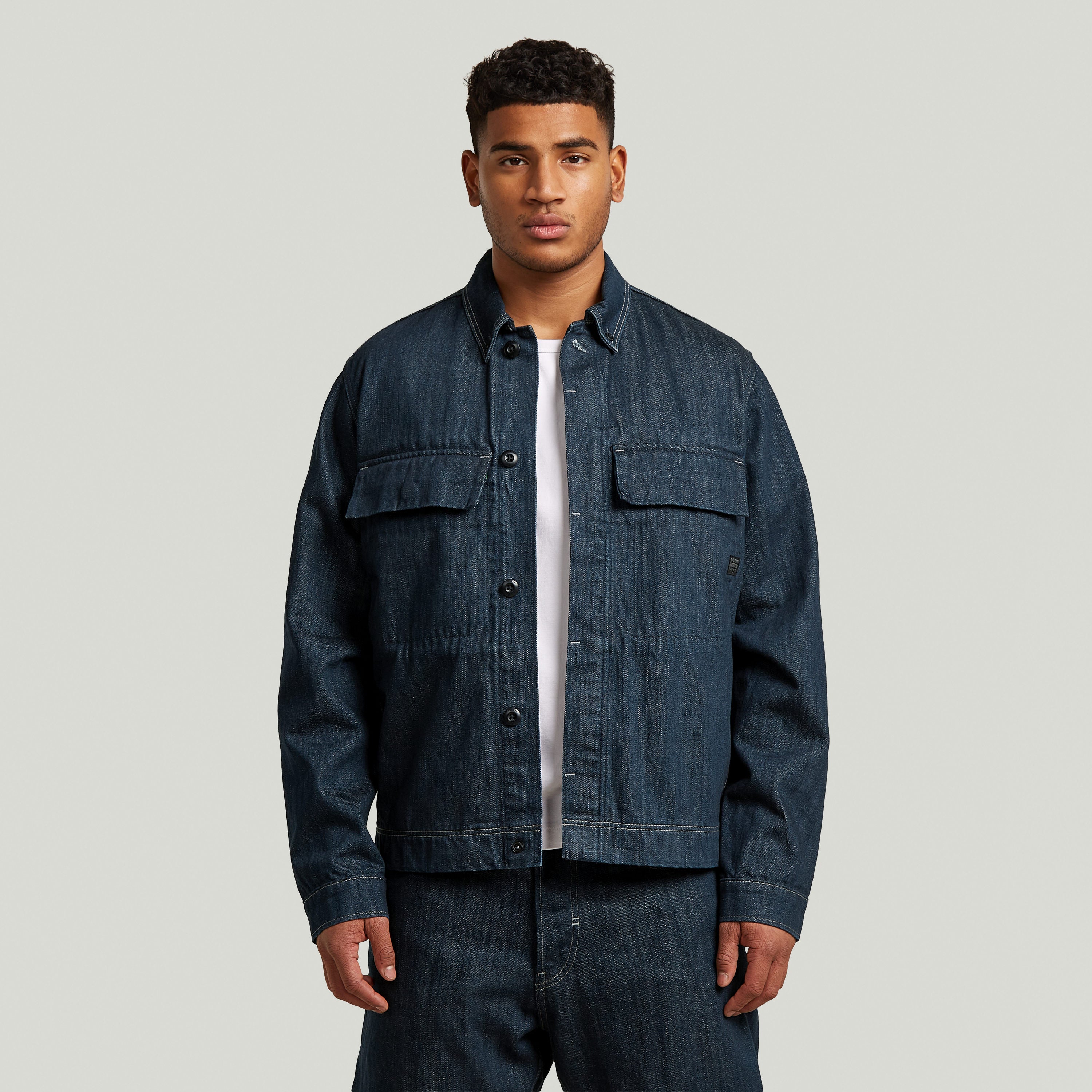 Boxy Clean Neo Raw Overshirt featuring a regular fit and denim greencast shade, perfect for versatile styling. boxy clean denim overshirt