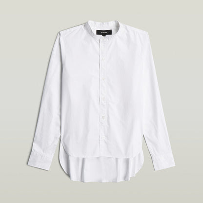 Classic button-up long sleeve shirt in white with a high collar and button closure.