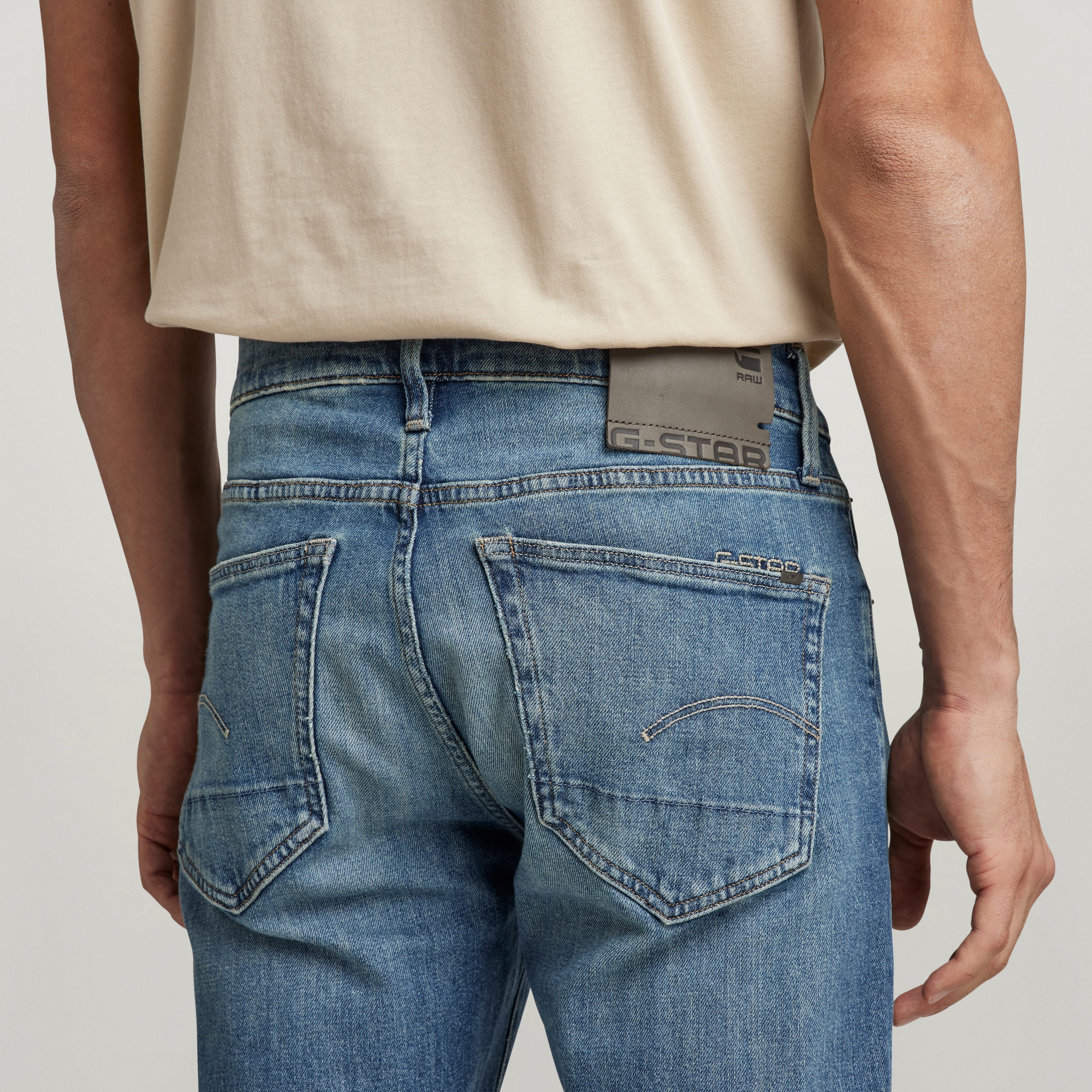 G-Star 3301 slim jeans rear view showing five-pocket design and jacron label on waist.