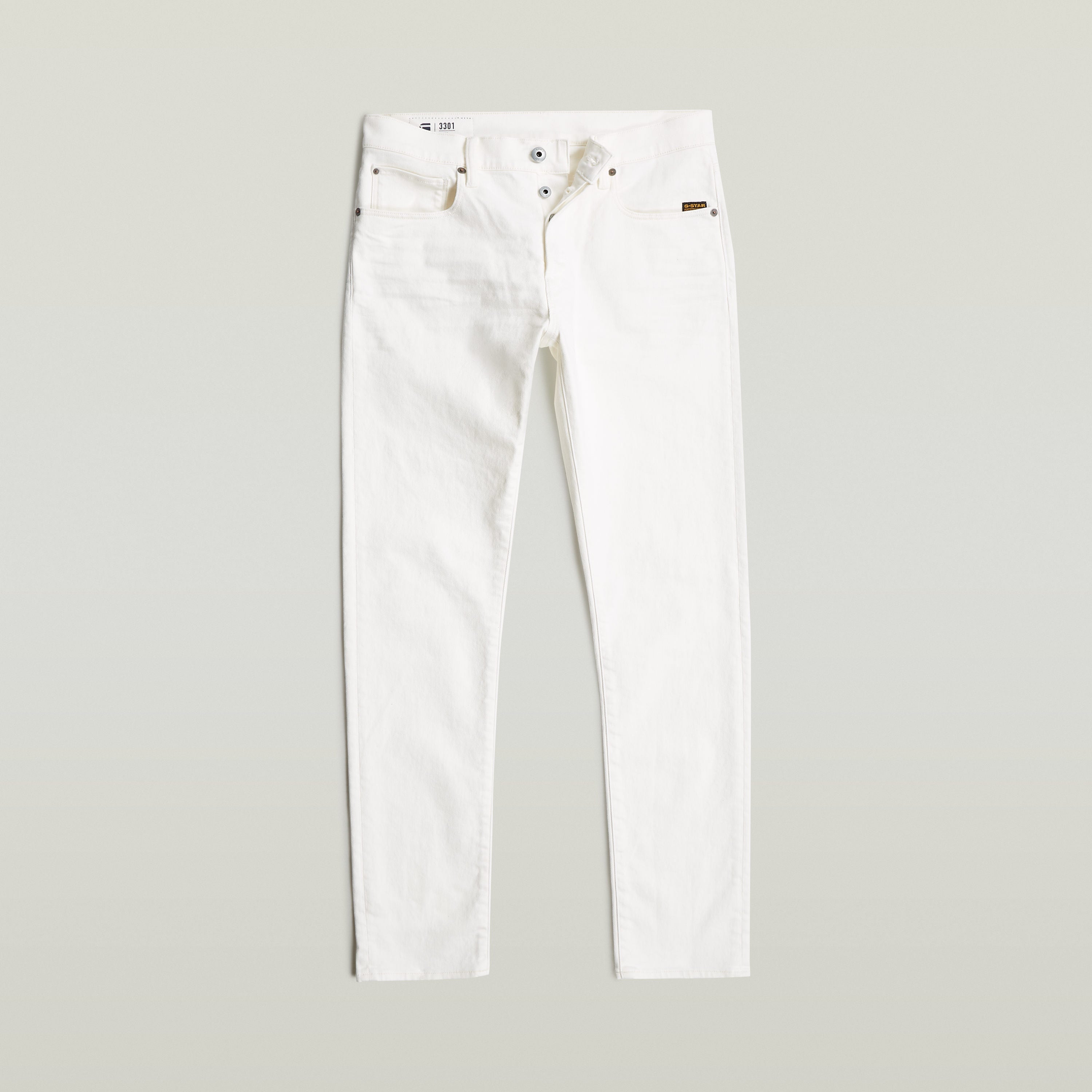G-Star 3301 Slim jeans en denim blanco con cinco bolsillos y etiqueta G-Star RAW