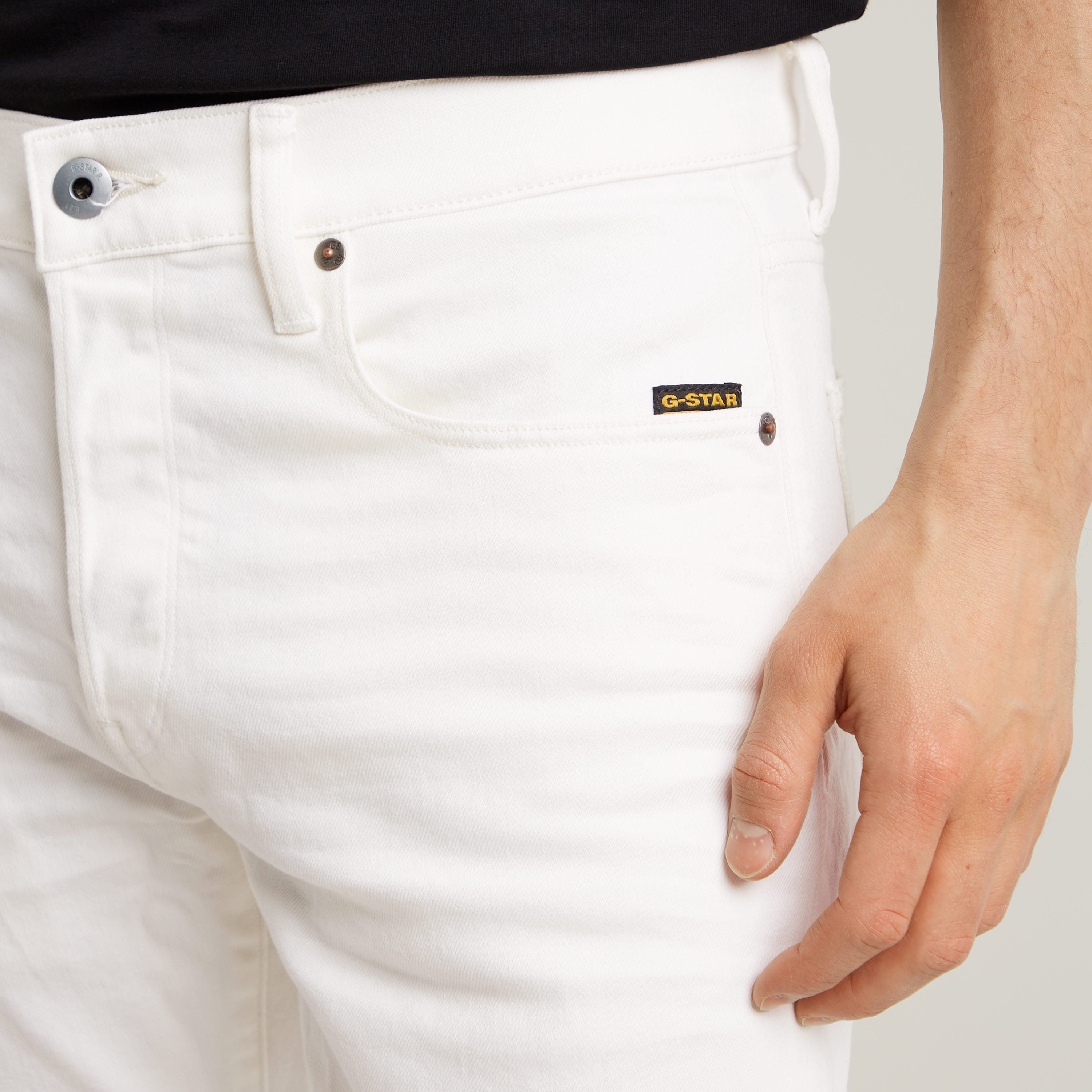 G-Star 3301 Slim jeans in white with five-pocket design and G-Star label.