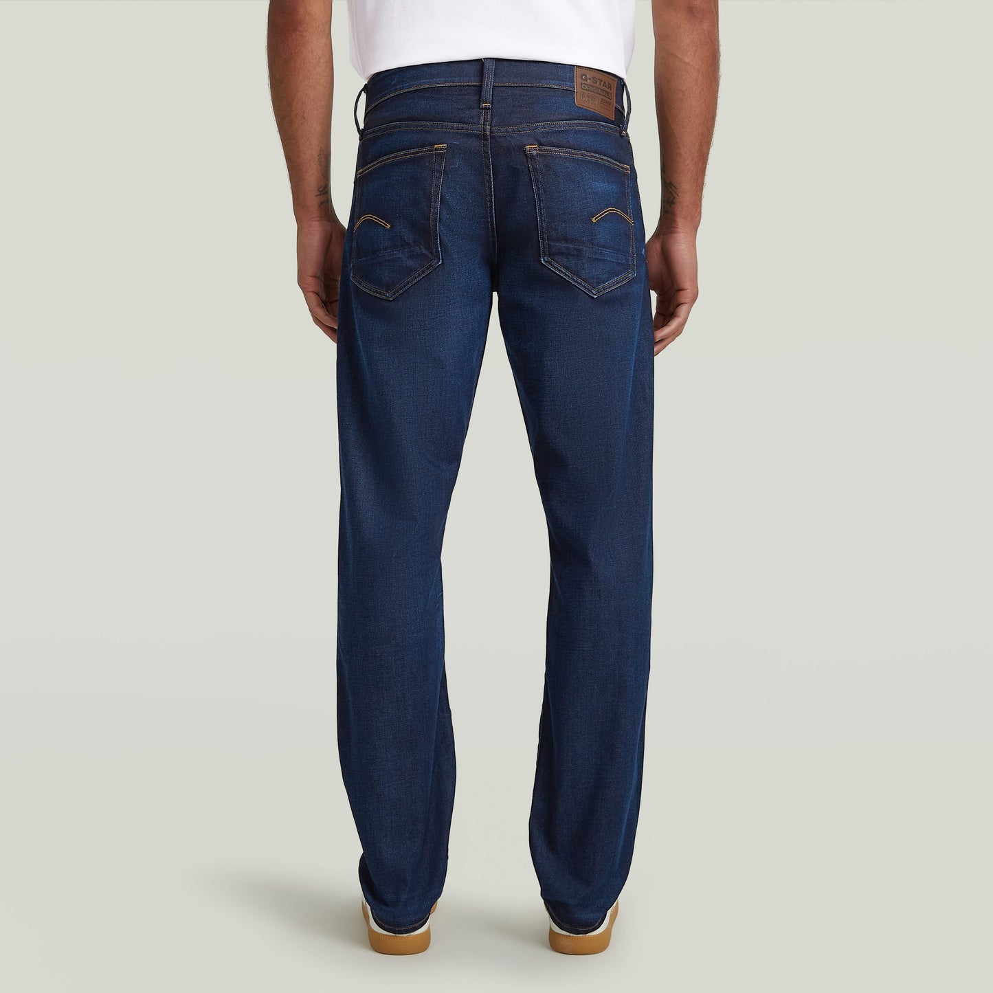G-Star 3301 Straight jeans view from behind showing the back pockets and branding detail.