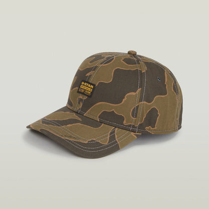 Gorra Originals Baseball con parche tejido, diseño de seis paneles y visera en camuflaje de G-Star Originals.