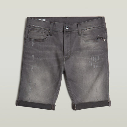 G-Star 3301 slim denim shorts in gray with five-pocket design and rolled cuffs.