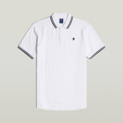 Polo Dunda Slim Stripe, slim stripe polo shirt, blanco, con cuello y puños acanalados. Detalle de bordado de G-Star RAW.