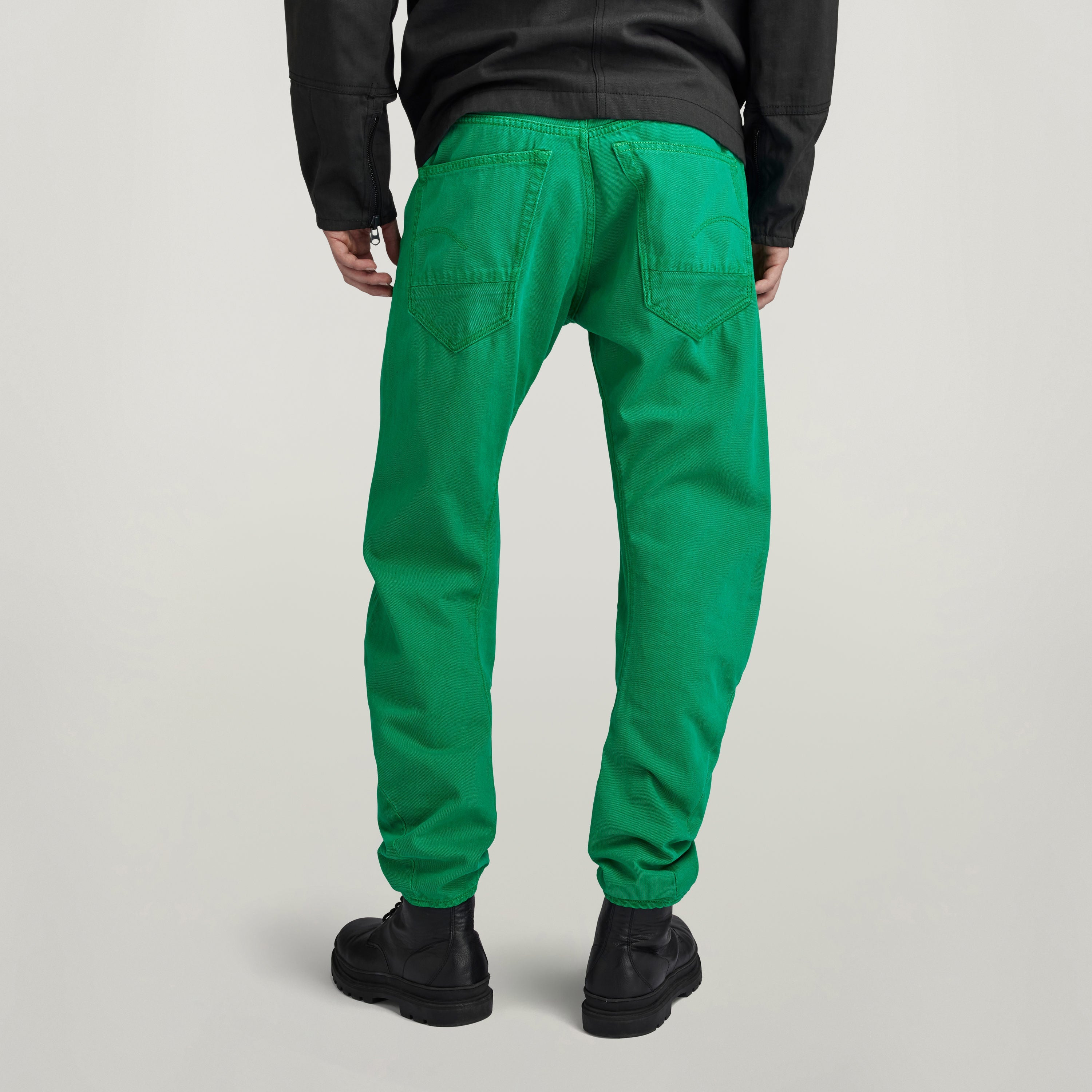 G-Star Arc 3D jeans in vibrant green, showcasing a unique back view with fitted design.
