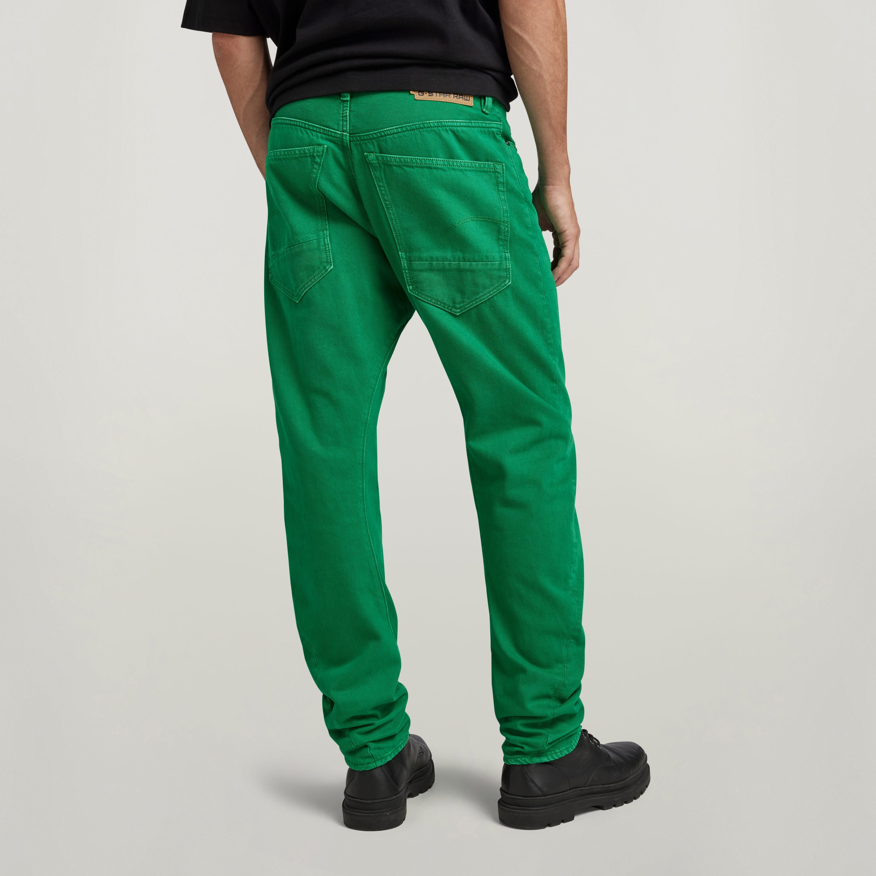 G-Star Arc 3D jeans in vibrant green color, showcasing the back view and unique fit.