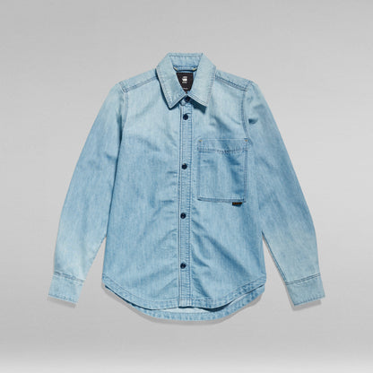 Camisa de denim Gstar para hombre con bolsillos y cierre a presión en el pecho, diseño de manga larga.