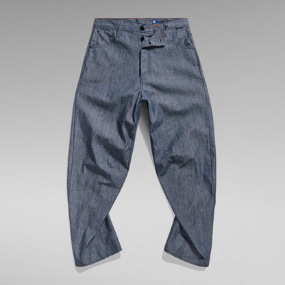 Arc 3D loose unisex jeans displayed flat, showcasing regular waist cut and drop-crotch style.