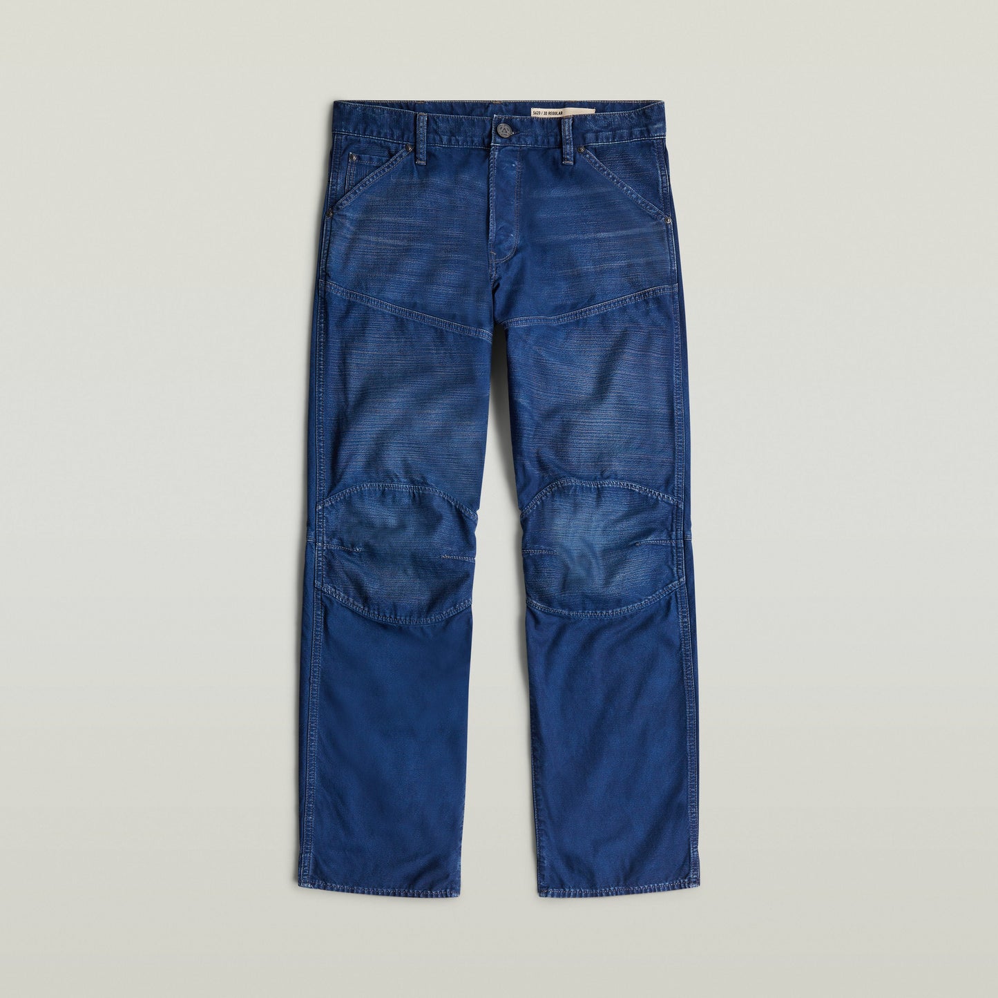 G-STAR Elwood regular jeans in blue with diagonal seams and knee patches for enhanced movement and comfort.