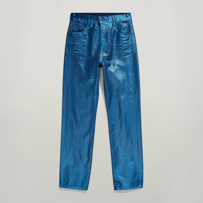 Jeans Viktoria High Straight, high waist straight leg jeans in shiny blue fabric.