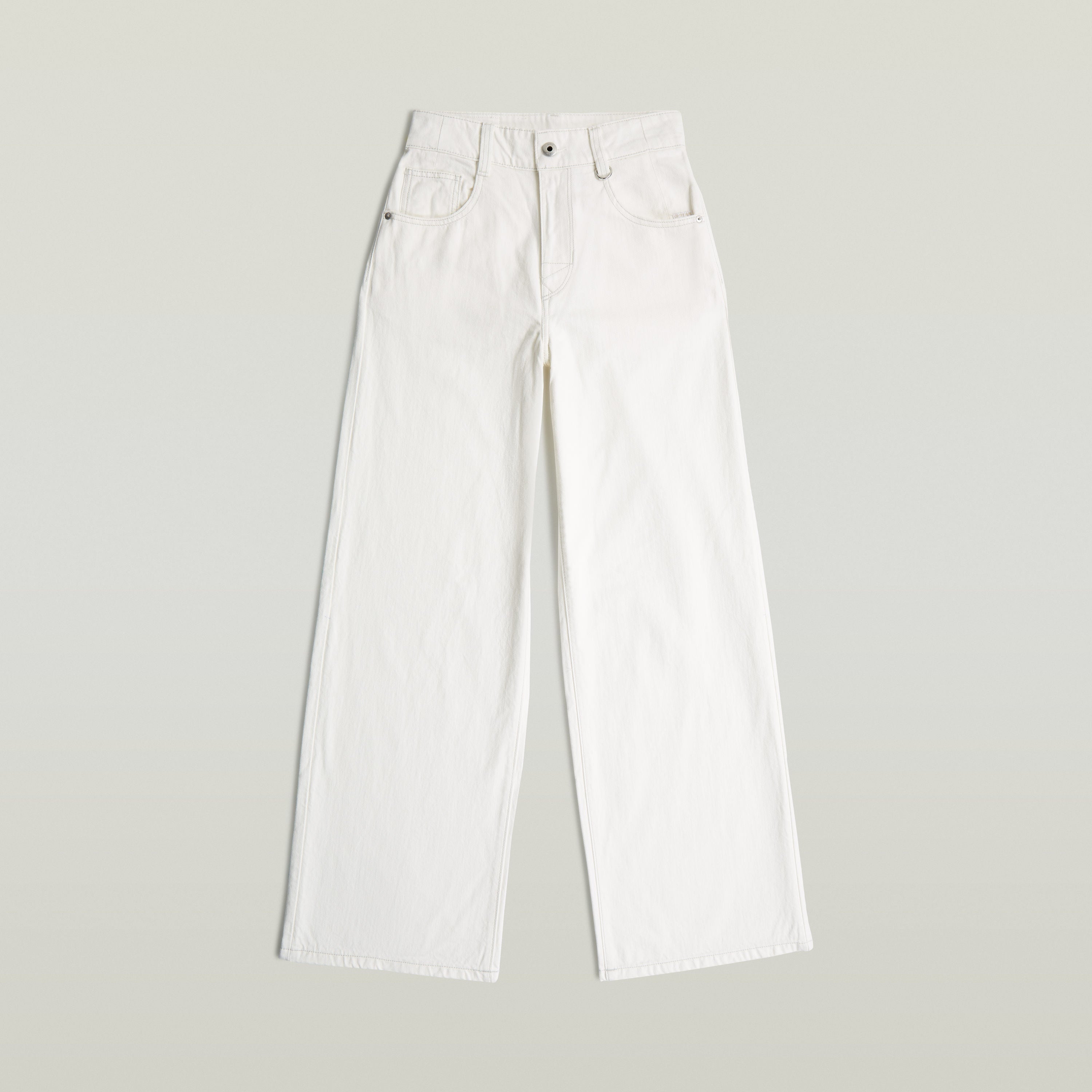 high loose skater jeans in white color with wide leg and five pocket design.