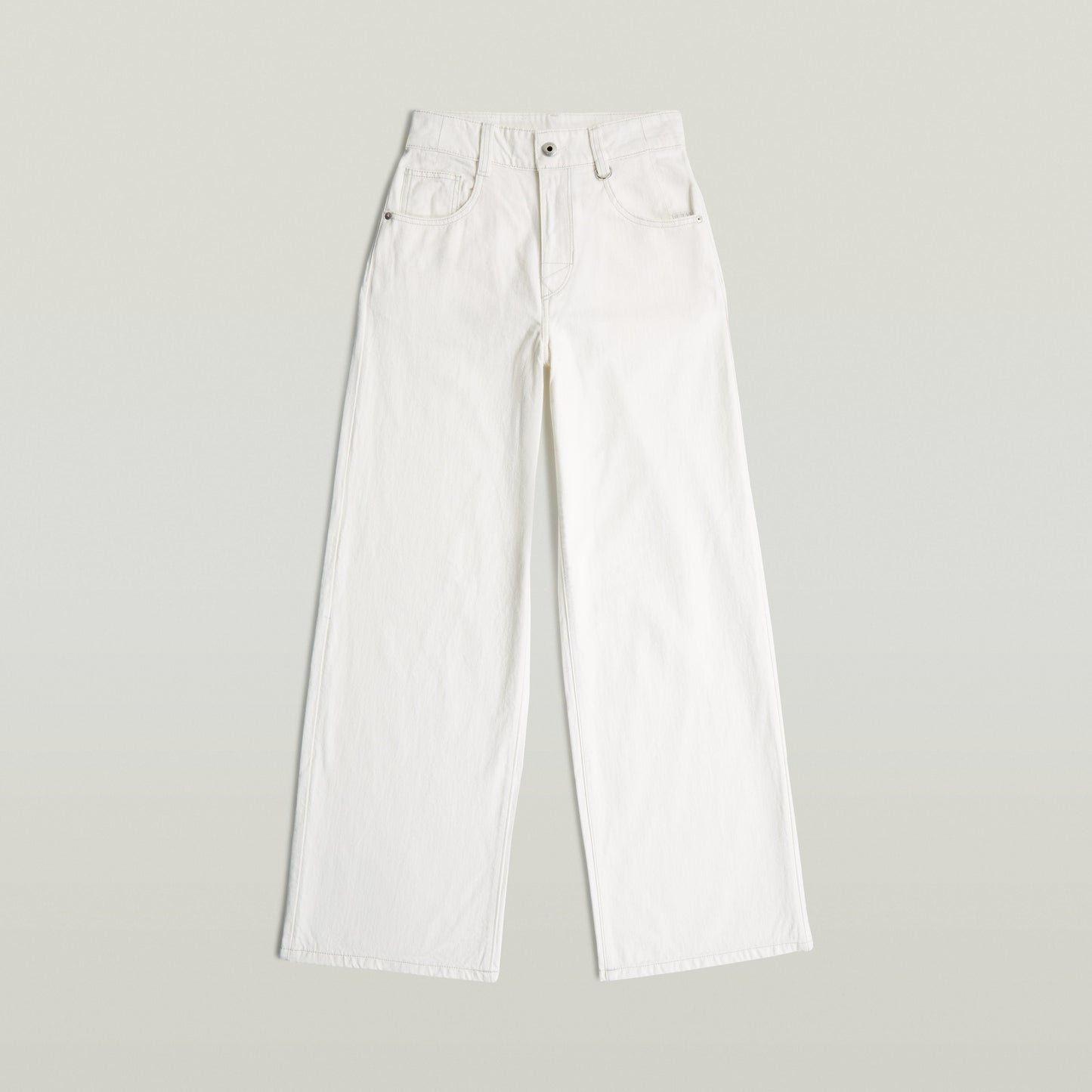 high loose skater jeans in white color with wide leg and five pocket design.