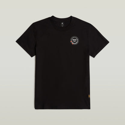 Camiseta Gauge G-STAR con diseño gráfico en negro, material 100% algodón ecológico, corte recto y logo en el pecho.