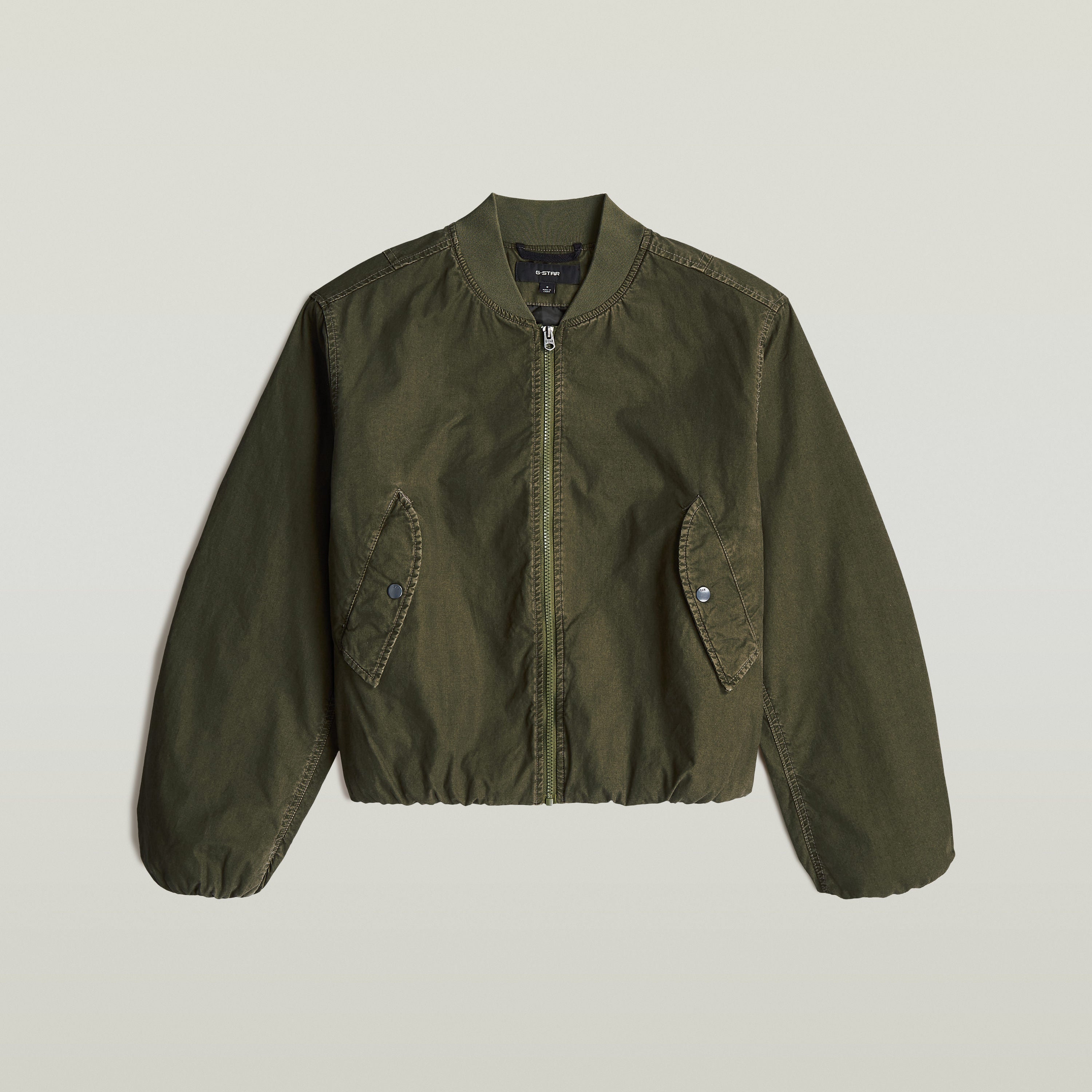Cazadora De Aviador Padded en color verde, diseño clásico, acolchada con cierre de cremallera, padded bomber jacket.