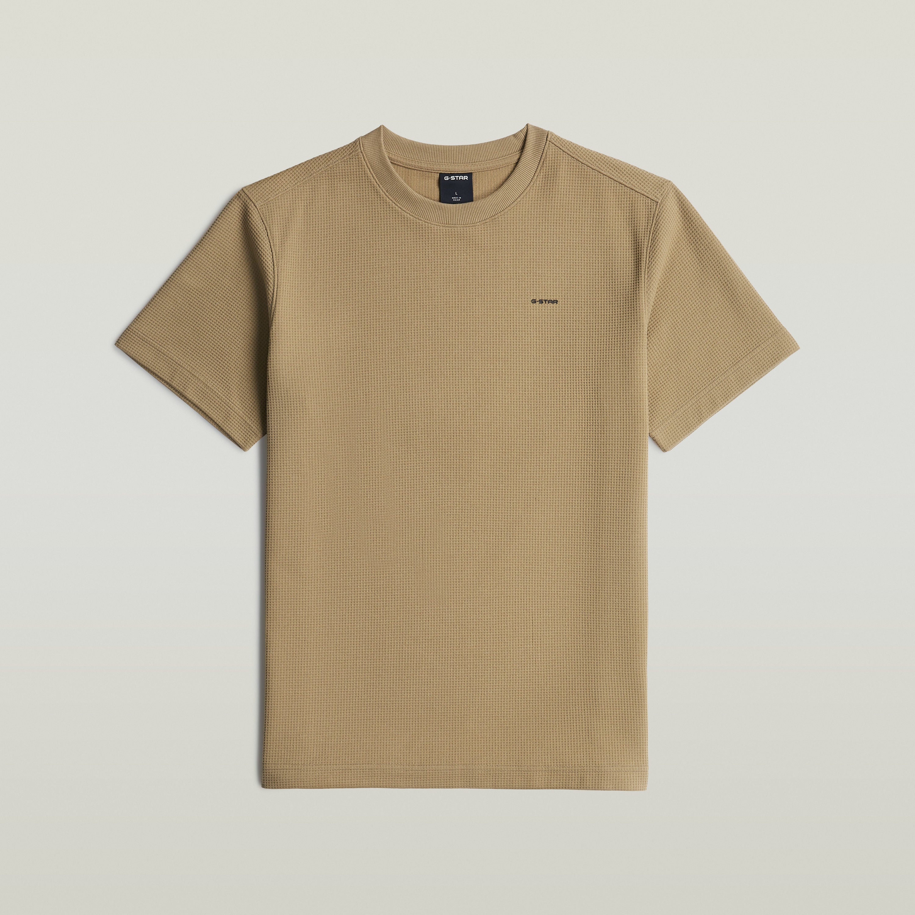 Waffle True Regular T-Shirt in beige, featuring a round neck and short sleeves, regular fit waffle t-shirt design.