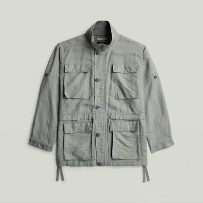 versatile field smock jacket in light green with multiple pockets and a structured design