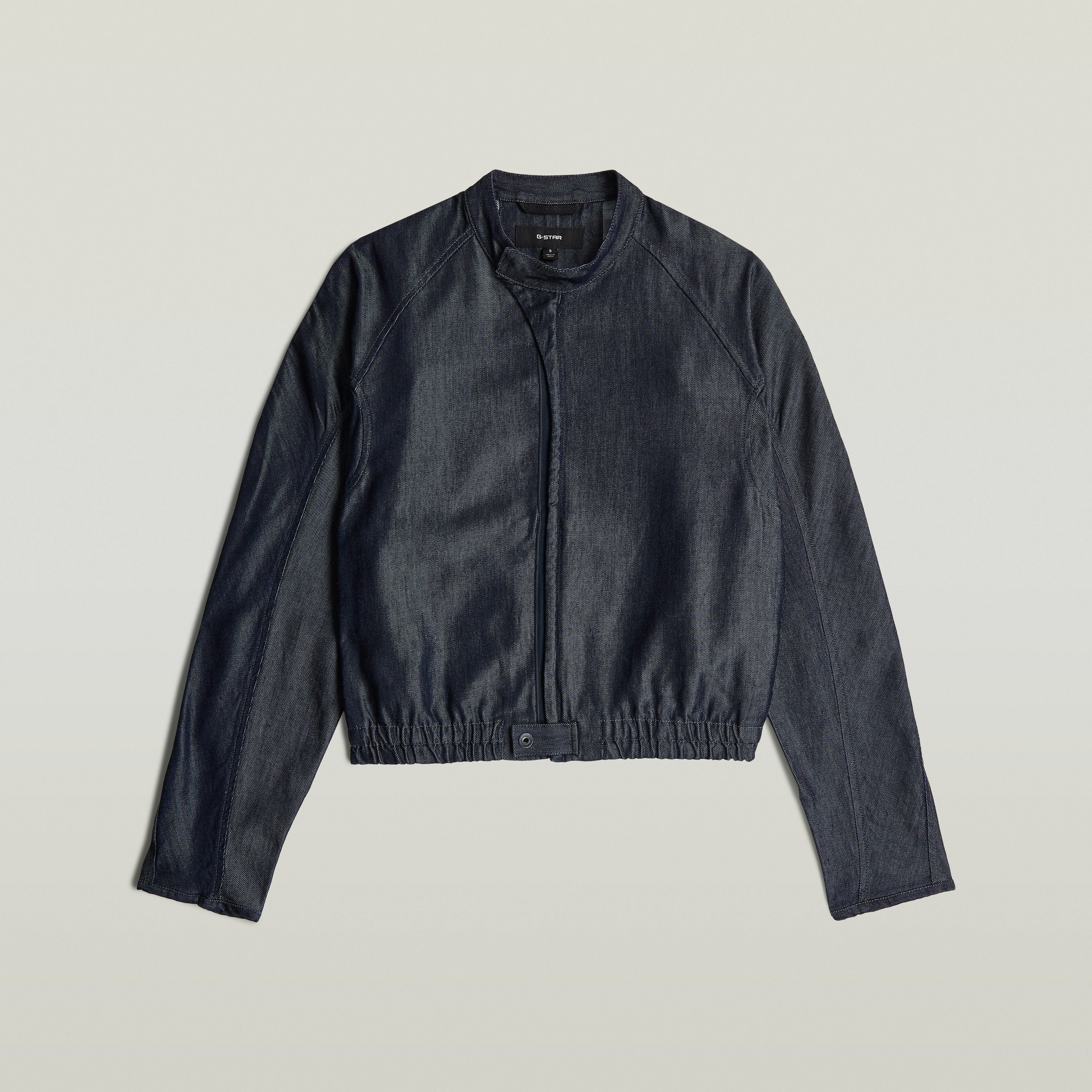 Cazadora bomber summer ligera, denim oscuro, 100% Lyocell, cierre de cremallera, lightweight summer bomber jacket.