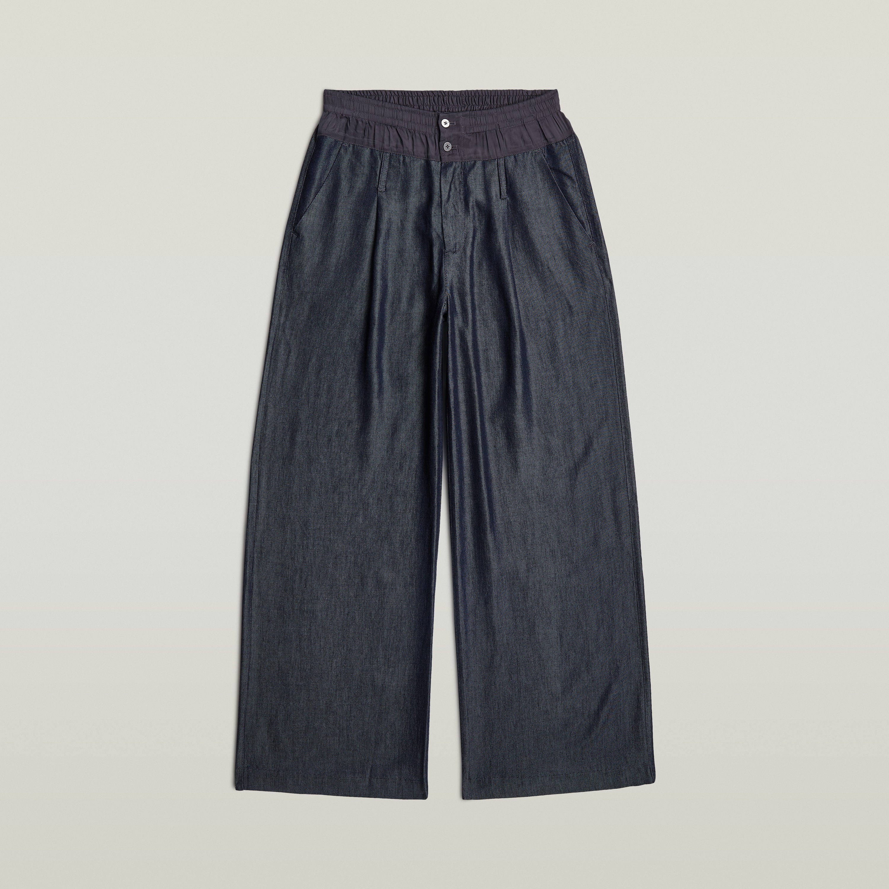 Pantalones Fluid Wide Leg ligeros en denim, diseño de talle alto y corte holgado, 100% Lyocell, color azul oscuro, pantalones fluidos de denim ligero.