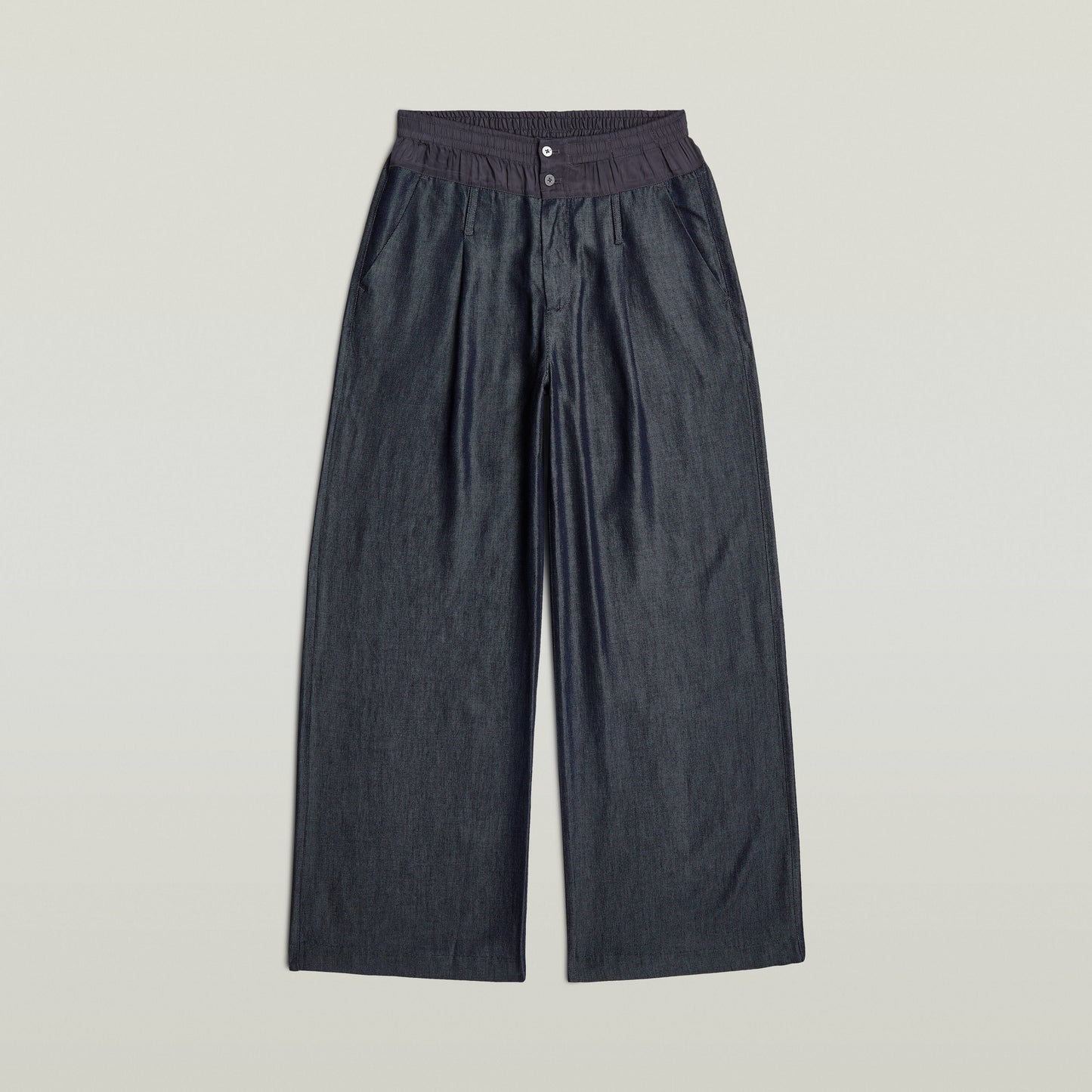 Pantalones Fluid Wide Leg ligeros en denim, diseño de talle alto y corte holgado, 100% Lyocell, color azul oscuro, pantalones fluidos de denim ligero.