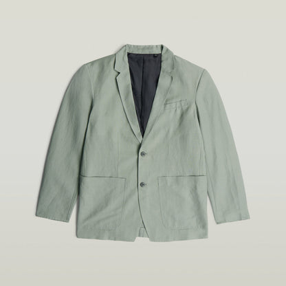 lightweight green blazer in classic design with notch lapel and button closure.