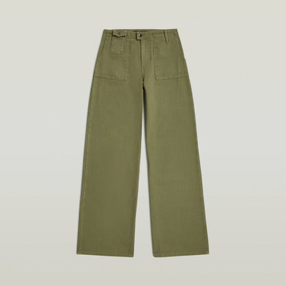 high-waisted chino fatigue pants in green with a classic design and multiple pockets.