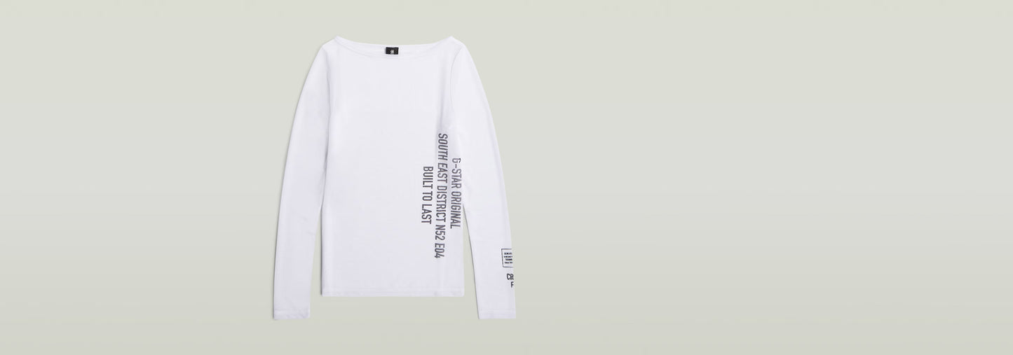 Camiseta Stencil Boat Slim de manga larga, cuello redondo y detalle gráfico en color blanco.