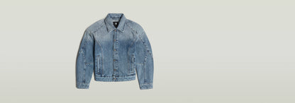 Chaqueta Kitoh 3D de denim con corte ajustado y cuello de camisa, diseño contemporáneo y bolsillos insertados.