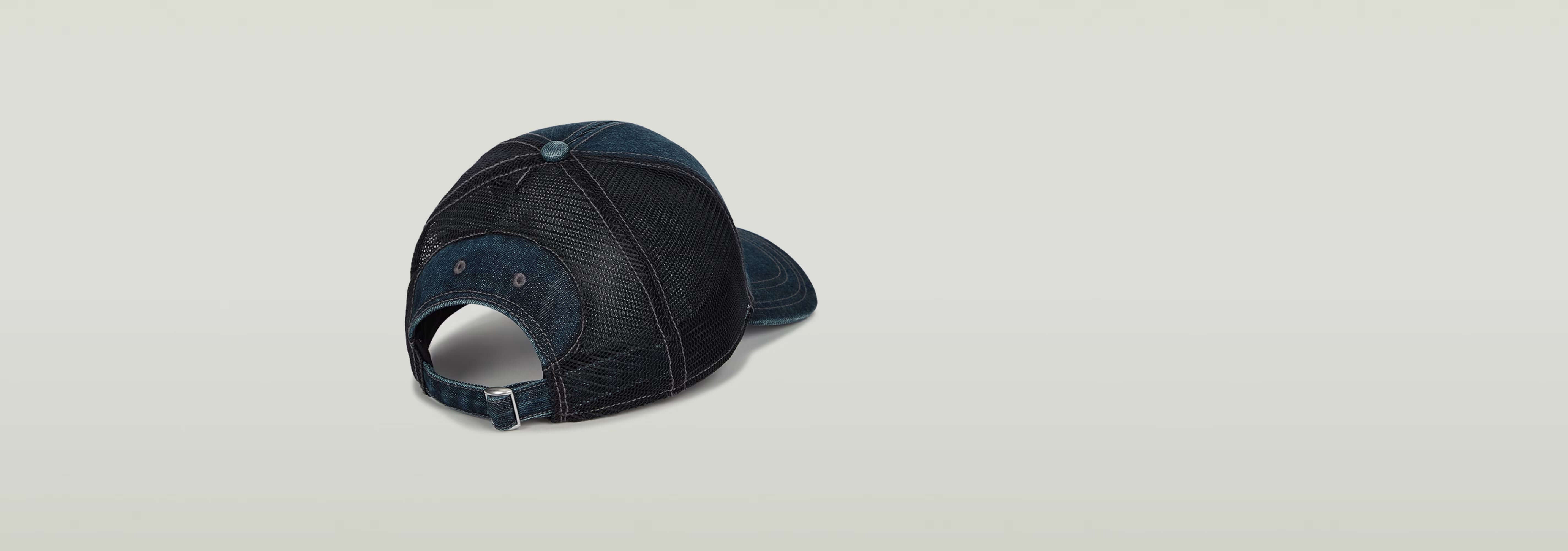 Gorra de rejilla Baseball de denim greencast con cierre de clip y parte trasera de malla transpirable.