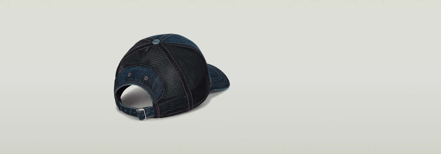 Gorra de rejilla Baseball de denim greencast con cierre de clip y parte trasera de malla transpirable.