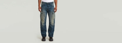 Jeans Contor Regular Cargo, diseño 3D, corte recto, bolsillos cargo, alto ajuste, denim clásico.