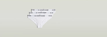 Paquete De Tres Braguitas en color blanco con logotipo G-Star RAW en la cinturilla, suaves y elásticos.