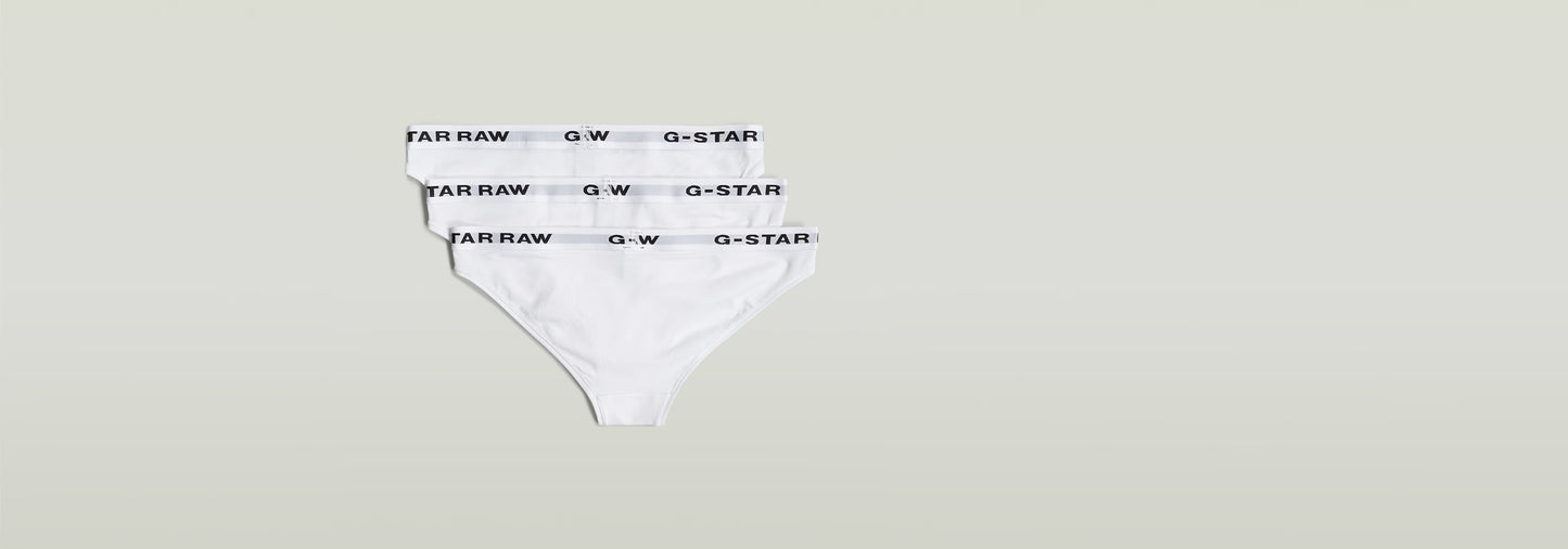 Paquete De Tres Braguitas en blanco con logotipo G-Star RAW en la cinturilla, suaves y elásticos.