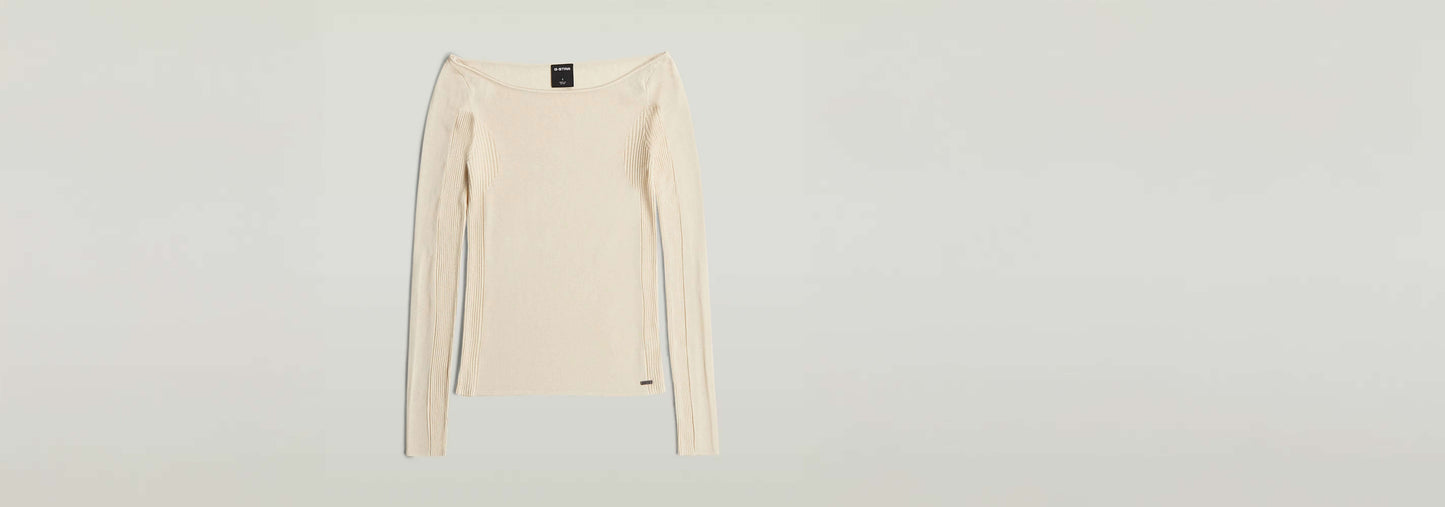 Punto ajustado Engineered Sheer suéter de punto refinado color crema con corte ajustado y mangas largas.