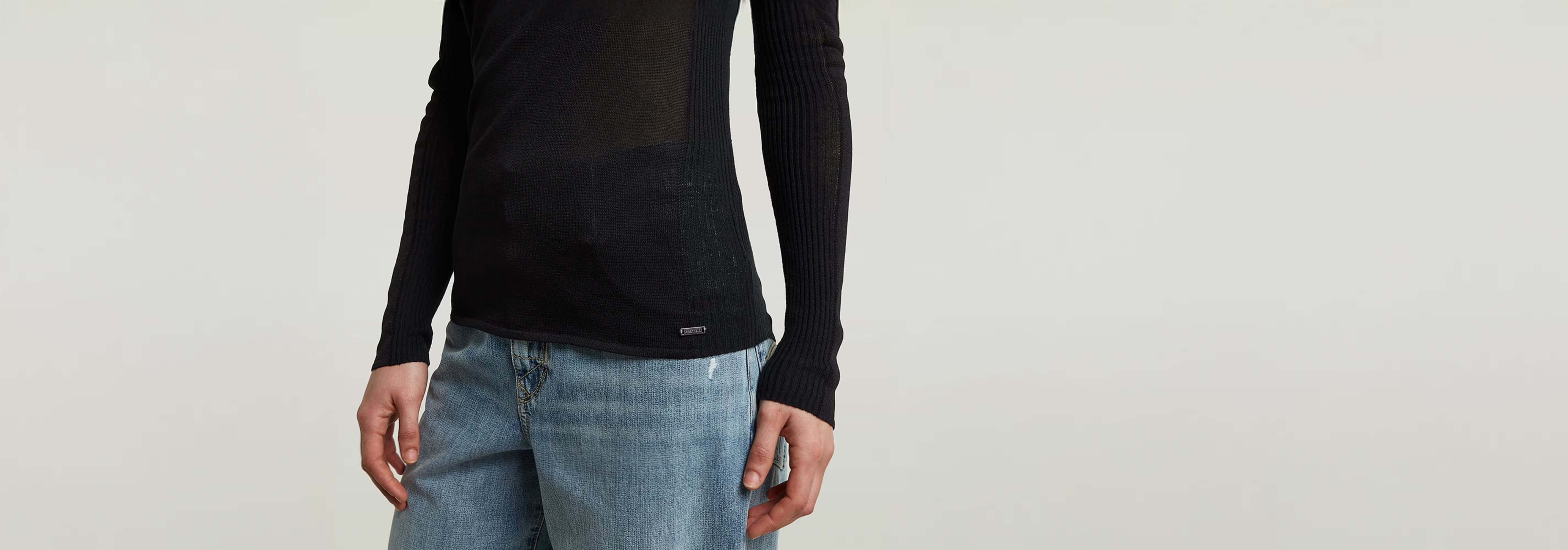 Punto ajustado Engineered Sheer, suéter de punto fino con corte ajustado y mangas largas.