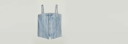 Top Kick Bustier in light blue, featuring a structured design with adjustable straps and a button closure.