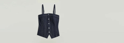 Top Kick Bustier en tela rígida, con cierre de botones y diseño sin mangas, ideal para un armario versátil.